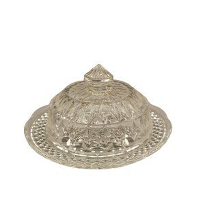 Jeannette Glass Windsor Crystal Butter Dish Clear Round Two Piece